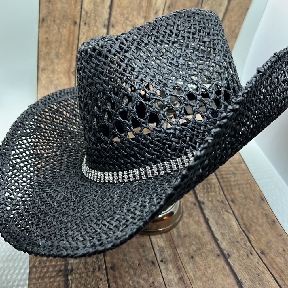 CHIC BLACK WOMENS COWBOY HAT W/ RHINESTONE HAT BAND COUNTRY CONCERT WESTERN HAT